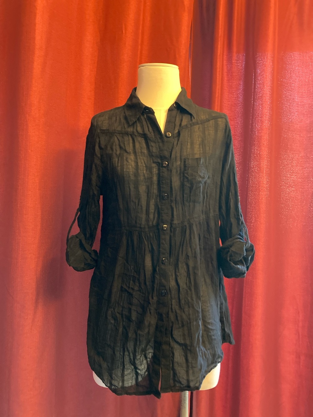 Love on a Hanger Black Button-Front Lightweight Women's Tunic Shirt